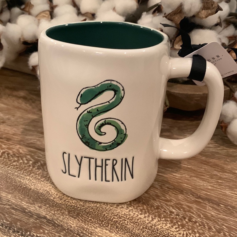 Rae Dunn Slytherin Ceramic Mug - Green Interior and Snake Graphic